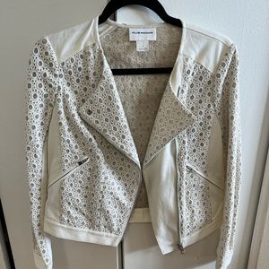 CLUB MONACO WHITE BIKER JEAN JACKET WITH DETAIL